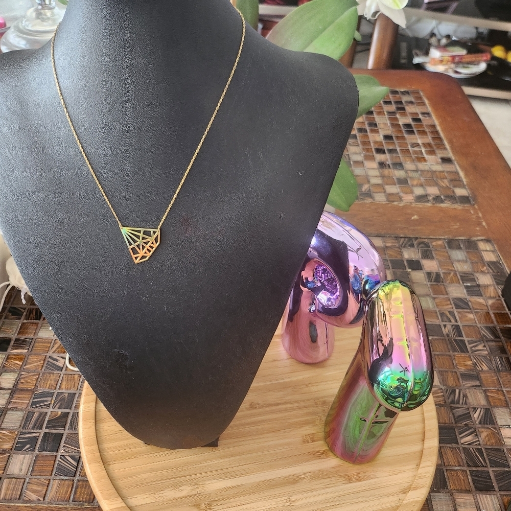 925 Sterling Silver gold plated diamond shape necklace